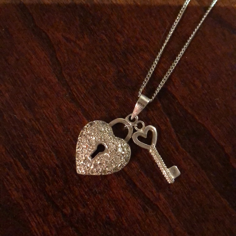 Heart-shaped lock and key necklace